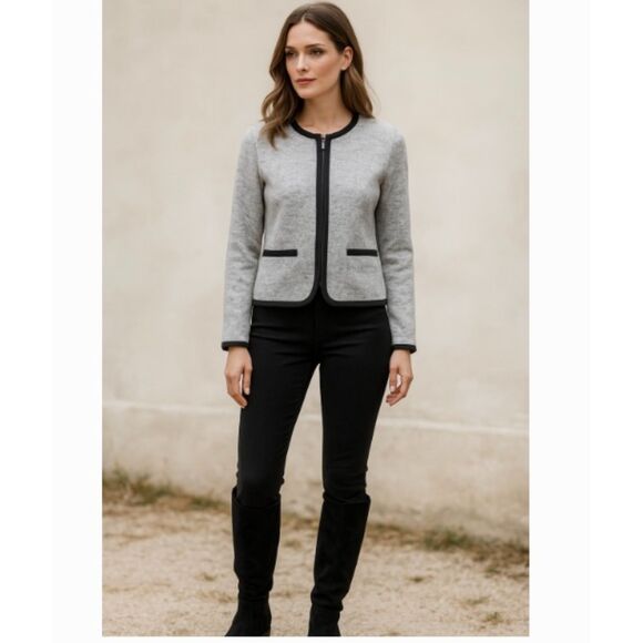 Wooly Bully Wear White Jacket with Black Contrast Trim Heather Gray Jacket NWOT - Picture 1 of 14